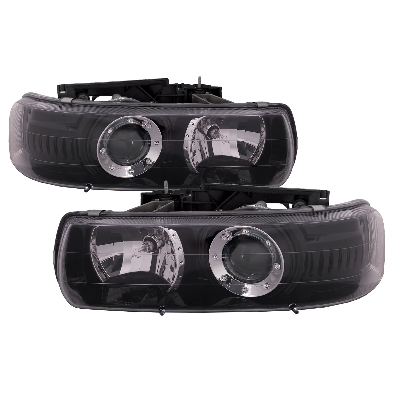 Headlights Set Black Projector Type Driver Left Passenger Right Pair Fits 1999-2002 Chevrolet Silverado/Tahoe