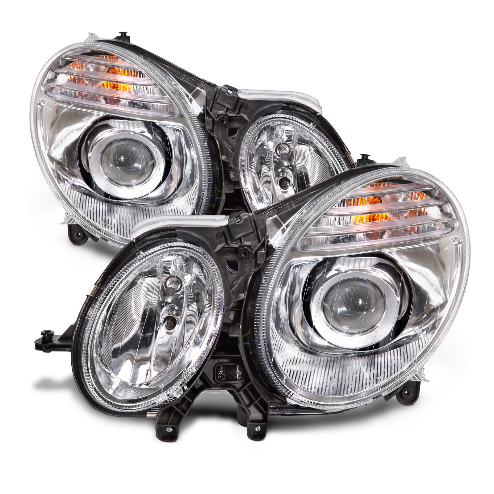 Headlights Set Halogen Chrome Pair Assembly Fits 2006-2009 Mercedes-Benz E280 E320 E350 E-Class 07-09 4-Door /Wagon (Fits build date of 06/30/06 to 2009. W211 Chassis With Automatic Transmission Only)