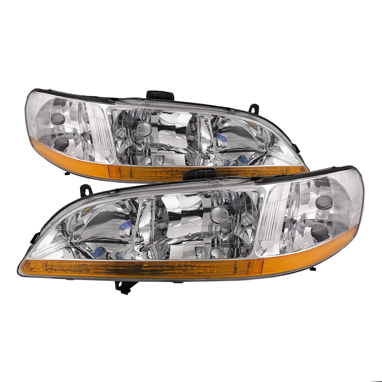 Headlights Chrome Housing Halogen Set Driver Left Passenger Right Pair Fits 2001-2002 Honda Accord