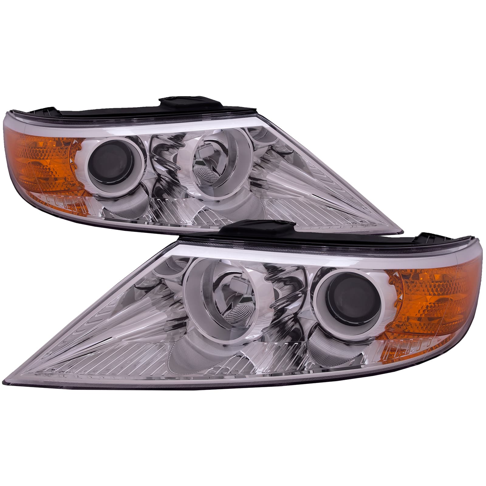 PERDE Headlight Set Halogen Chrome Housing W/Clear Lens Left Driver Right Passenger Pair Fits 2011-2013 Kia Sorento