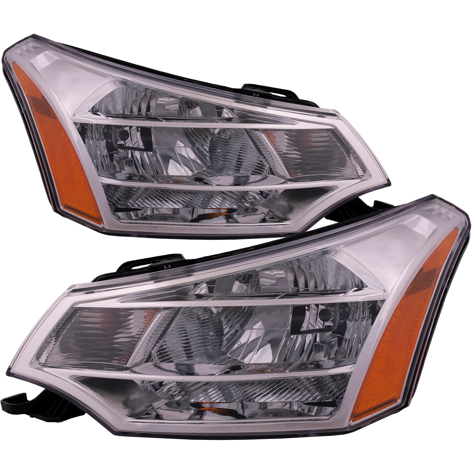 Headlights Set Fits 08-11 Ford Focus SE SEL Pair Halogen Chrome Headlamps