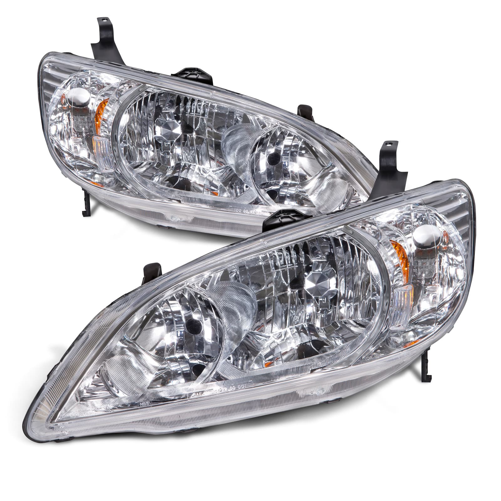 Headlights Chrome Halogen Set Left Right Pair Coupe Sedan Fits 2004-2005 Honda Civic DX/LX/EX/HX