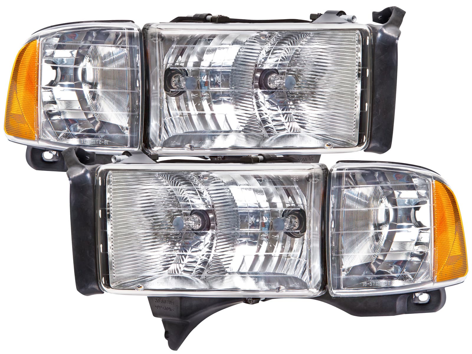 Headlights Halogen Chrome Set Driver Left Passenger Right Pair Fits 1999-2001 Dodge Ram 1500/1999-2002 Ram 2500 3500