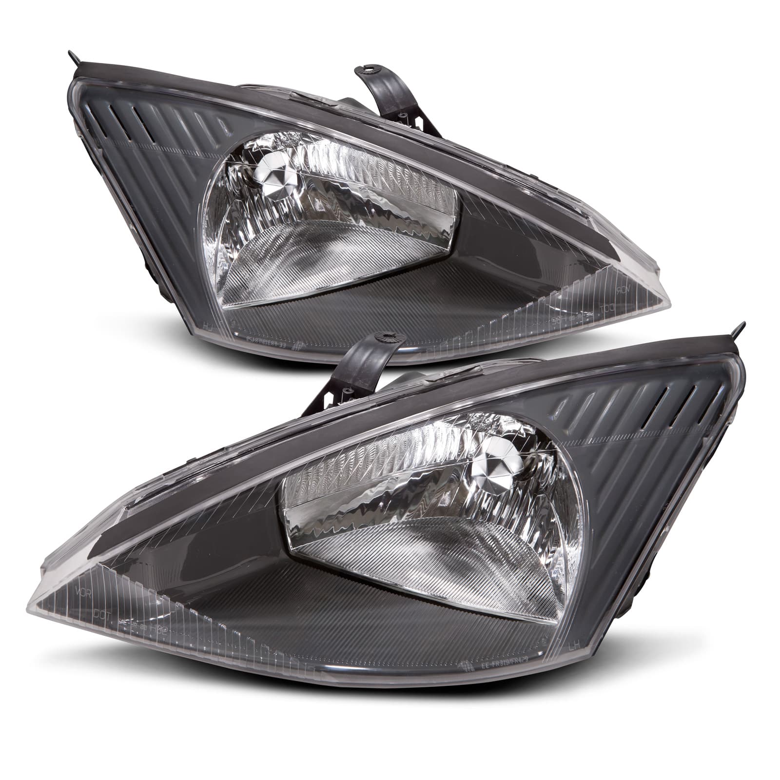 Headlights Set Halogen w/Gray Bezel Driver Left Passenger Right Pair Fits 2003-2004 Ford Focus