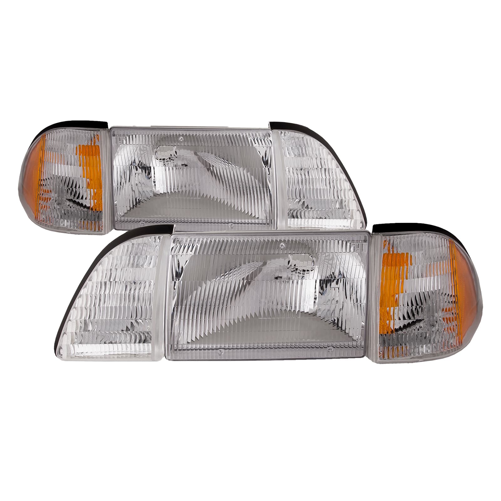 PERDE 87-93 Ford Mustang GT/LX OE Style Headlights (Set; 6-Piece; Amber Side Marker; Fluted Clear Lens)
