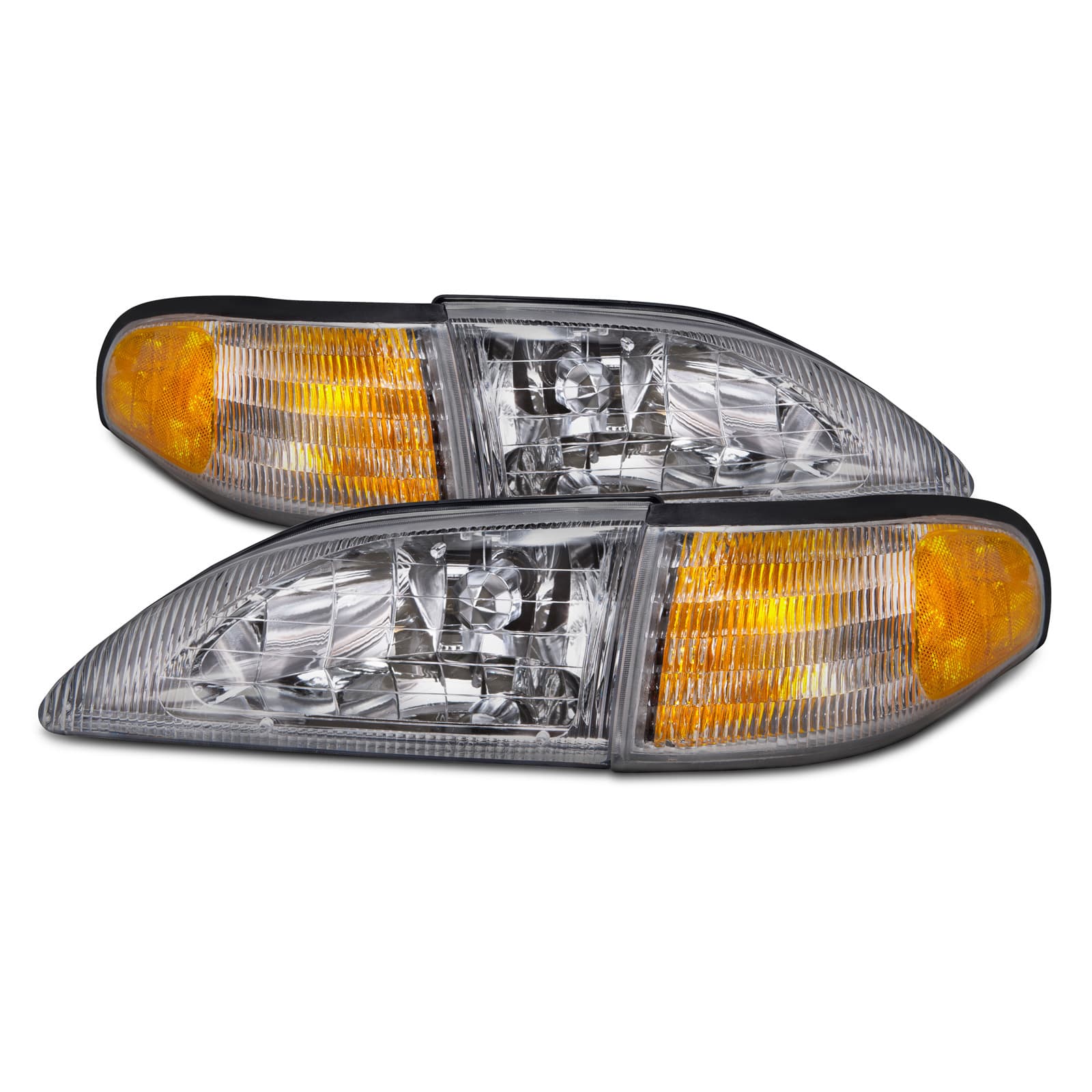 PERDE 94-98 Ford Mustang Cobra Style Headlights (Set; 4-Piece; Amber Side Marker; Smoked Lens)