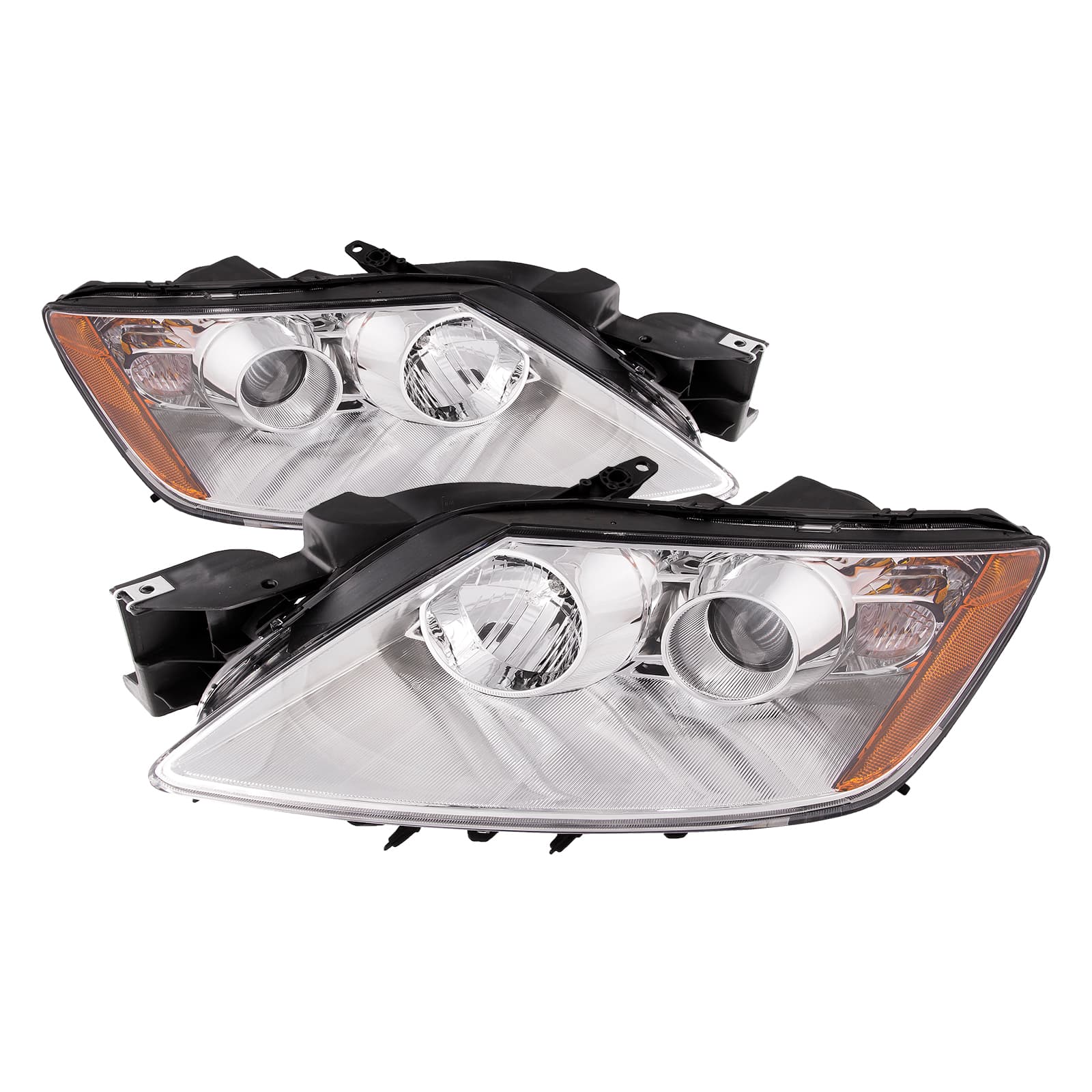 PERDE Projector Headlight Set Fits 2007-2011 Mazda CX-7 Chrome Housing With Factory-Equipped Halogen Headlamps