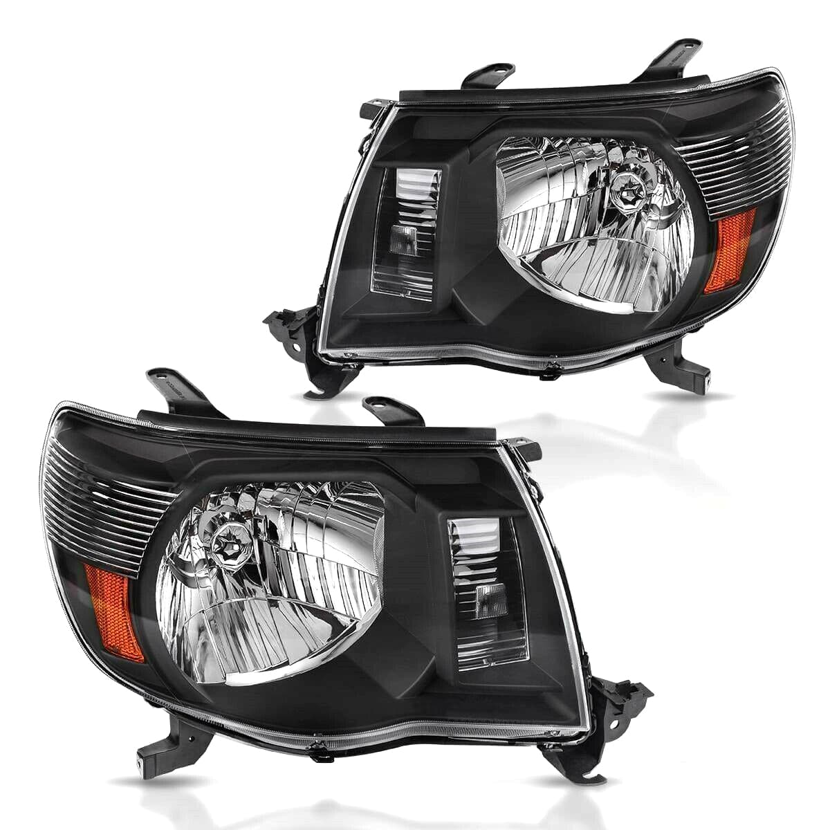 Halogen Headlights Set Smoked Housing Pair Assembly Fits 2005-2011 Toyota Tacoma Sport
