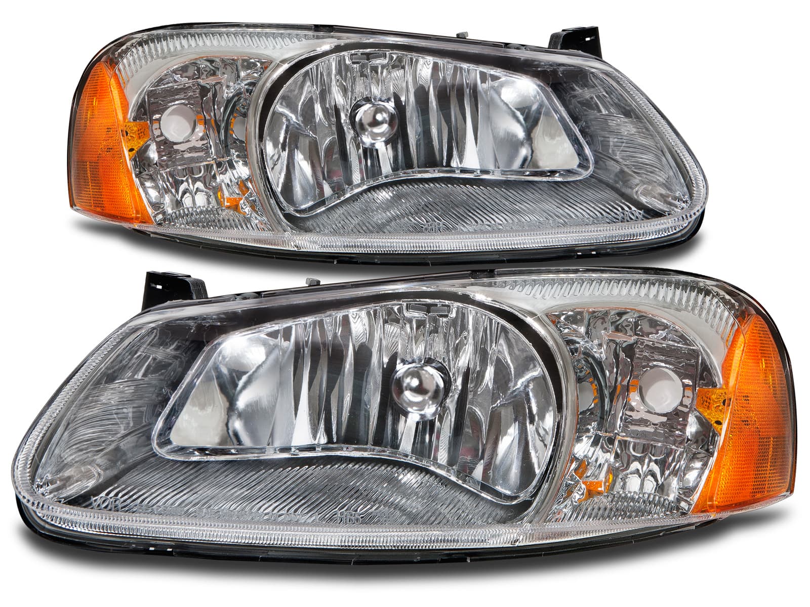 Headlights Set Halogen Chrome Housing Assembly Fits 2001-2003 Chrysler Sebring 4-Door Sedan/Convertible/2001-2006 Dodge Stratus 4-Door