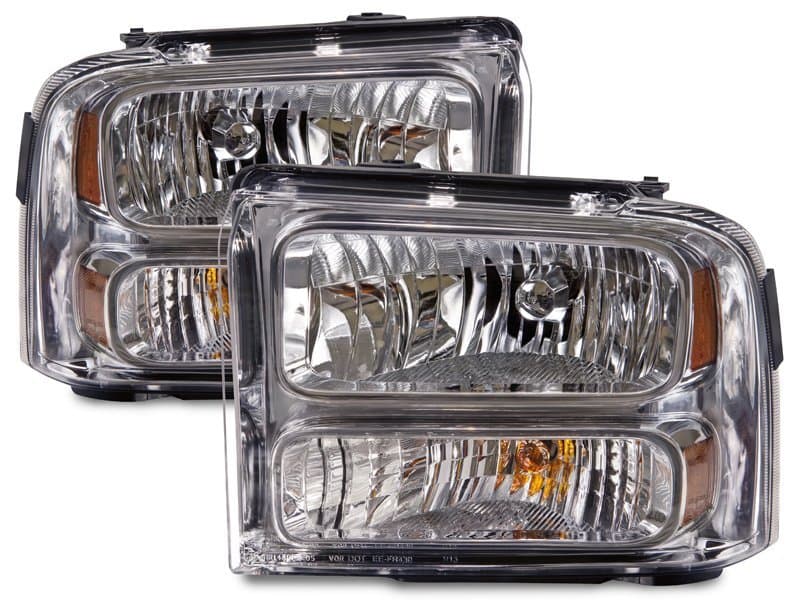 Headlights Chrome Halogen Set Driver Left Passenger Right Pair Fits 2005-2007 Ford F-250/F-350/F-450 SuperDuty