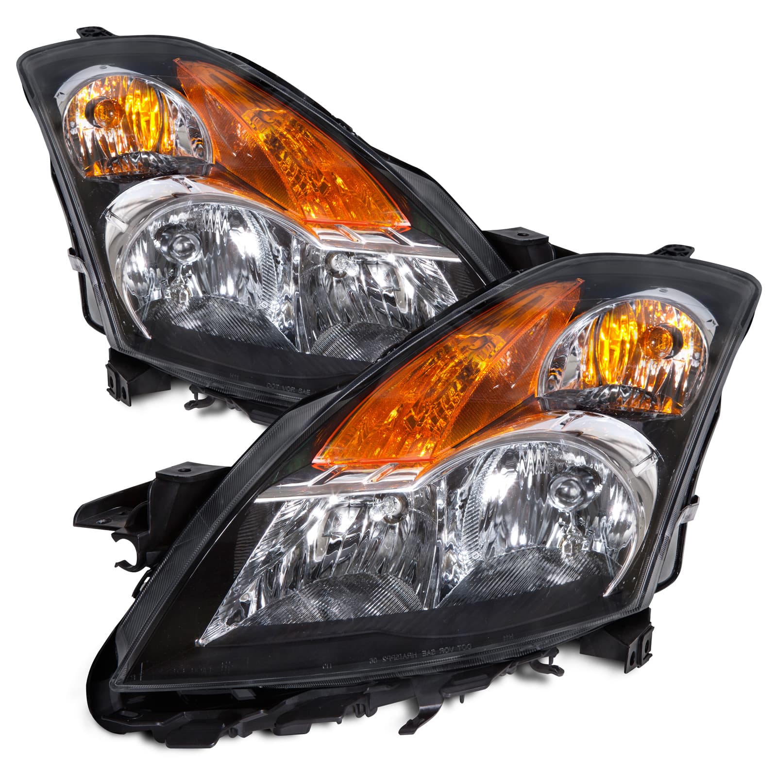 Headlights Halogen Set Black Housing Fits 2007-2009 Nissan Altima