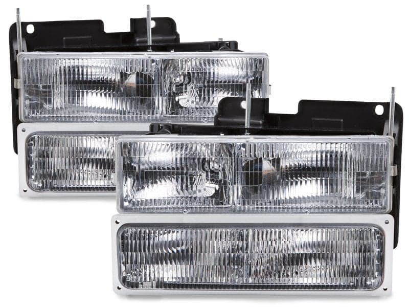 Headlight 4-Piece Stock Style Set Fits 1994-1999 Chevrolet Truck Halogen Chrome