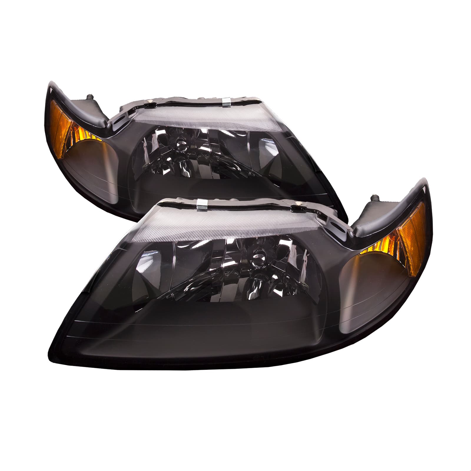 PERDE 99-04 Ford Mustang Performance Headlights (Set; Black; Amber Side Markers; Clear Lens)