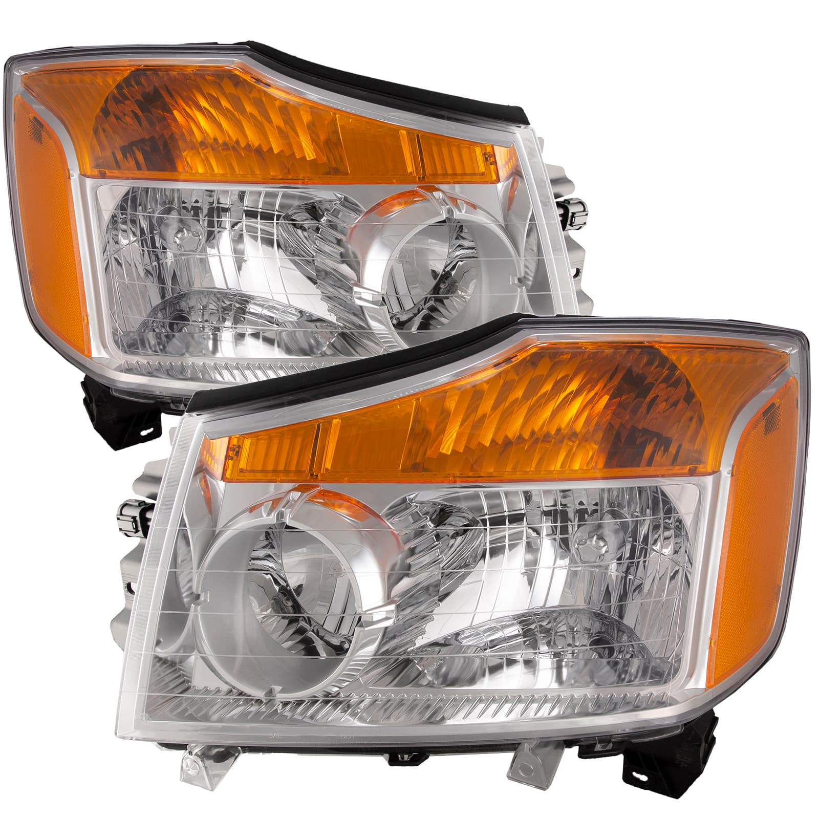 Headlights Halogen w/Amber Set Driver Left Passenger Right Pair Fits 2008-2015 Nissan Titan