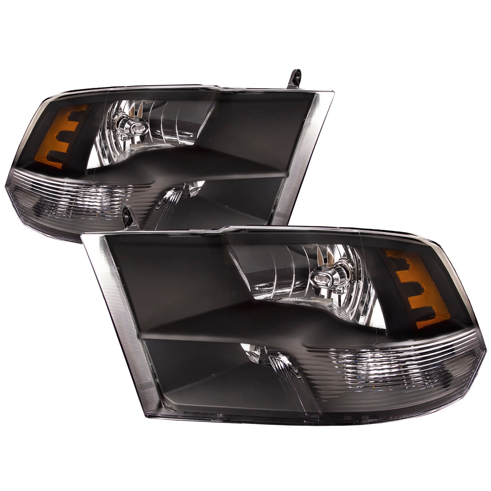 Headlights Depot 13-18 Ram 1500/2500/3500 and 19-24 1500 Classic Headlights (Set; Halogen; Black Housing)