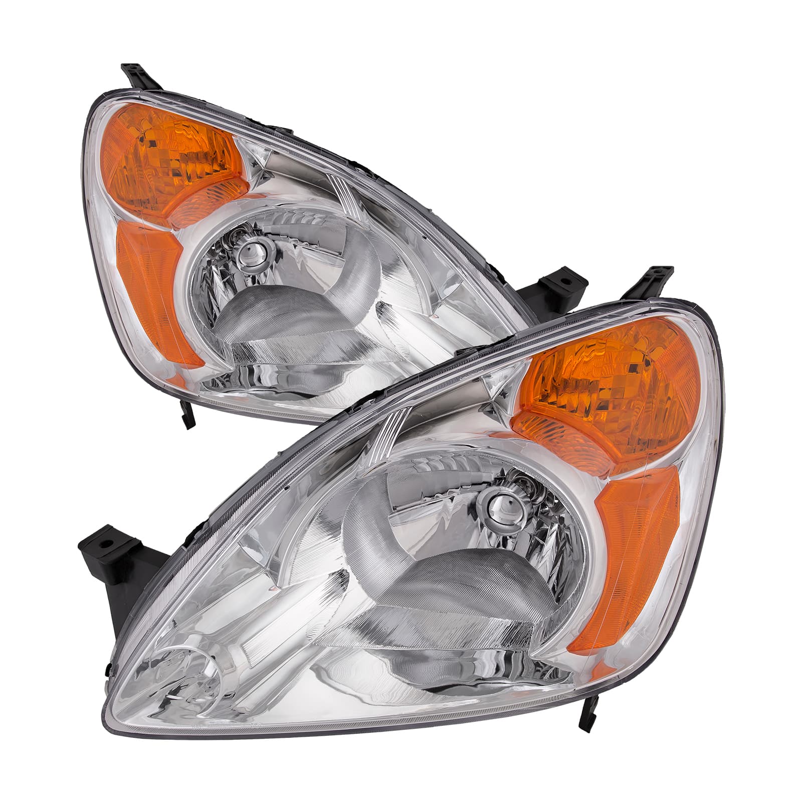 Headlight Set Halogen Chrome w/Clear Lens Amber Driver Left Passenger Right Pair Fits 2002-2004 Honda CR-V