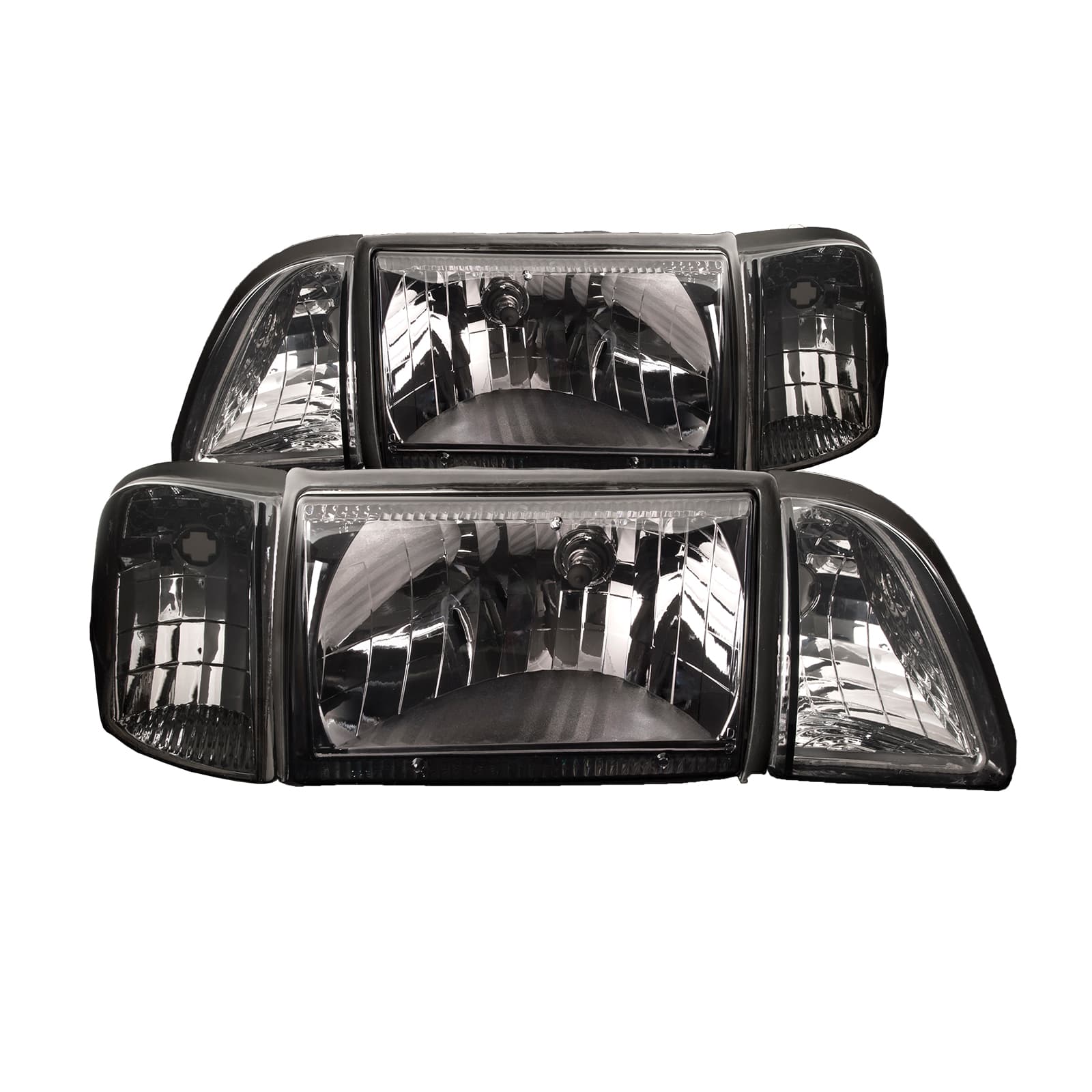 PERDE 87-93 Ford Mustang Euro Style Headlights (Set; 12-Piece; Amber Side Markers; Smoked Lens)