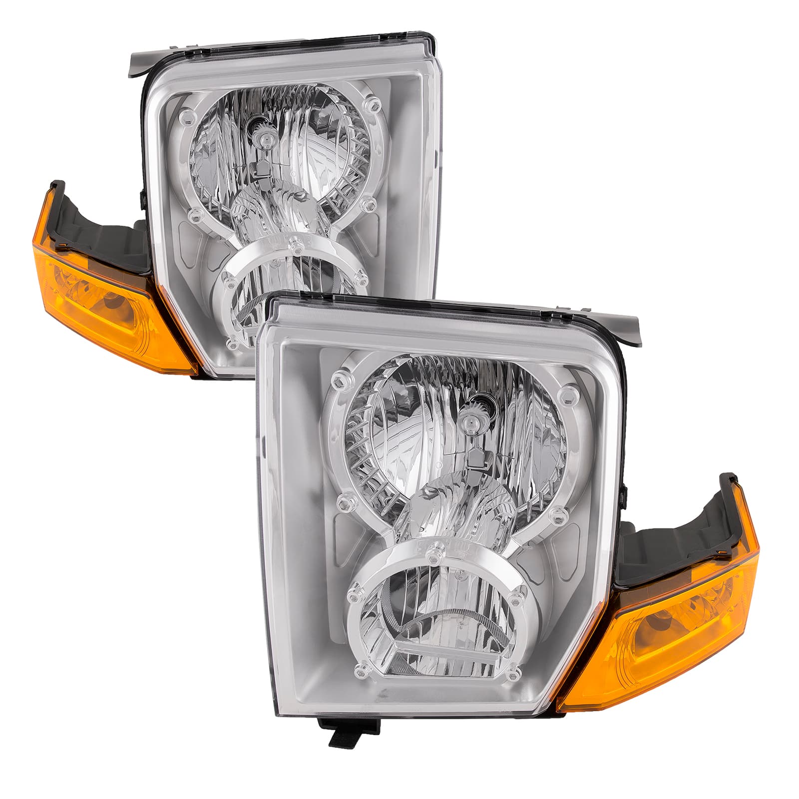 Headlight Fits Jeep Commander 2006-2010 Includes Left Driver and Right Passenger Side Chrome Housing Halogen Headlamps