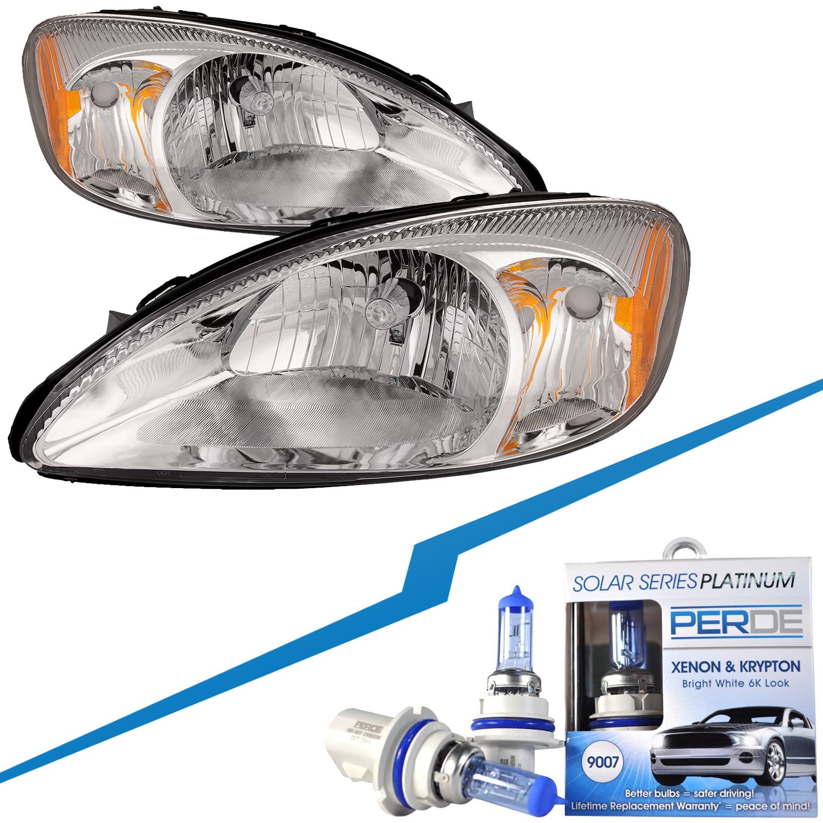 Headlights Set Halogen w/Xenon Bulbs Left Driver Right Passenger Pair Fits 2000-2007 Ford Taurus