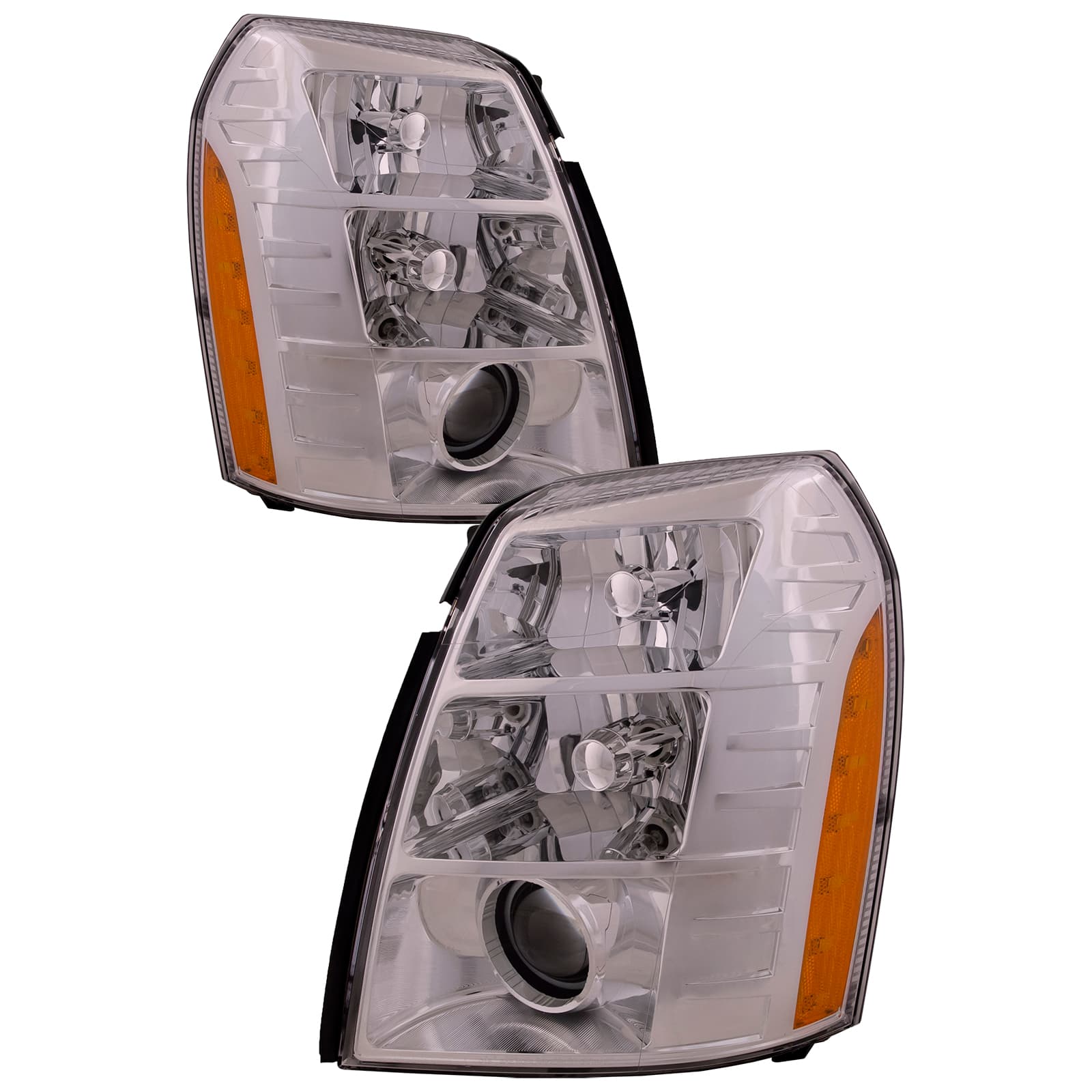Headlights Set Fits 07-09 Cadillac Escalade Pair HID Chrome Headlamps